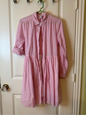 J. Crew Pink and White Striped Shirt Dress
